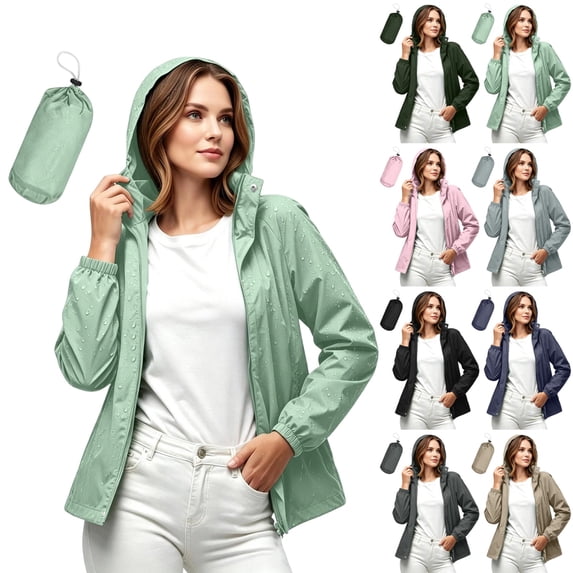 UDAUDU Rain Jacket Women Lightweight Waterproof Rain Jacket Hooded Packable Windbreaker for Hiking Travel Fishing Green 2XL