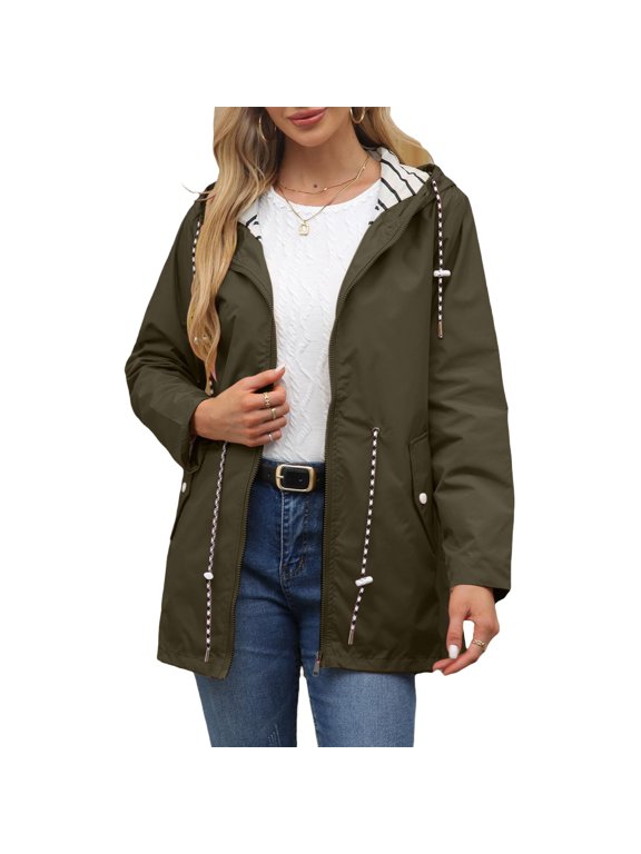 Raincoat Women with Hoodie Waterproof Lightweight Jacket 2026 Fashion Lightweight Rain Jacket Outdoor Ventures Jacket Green S