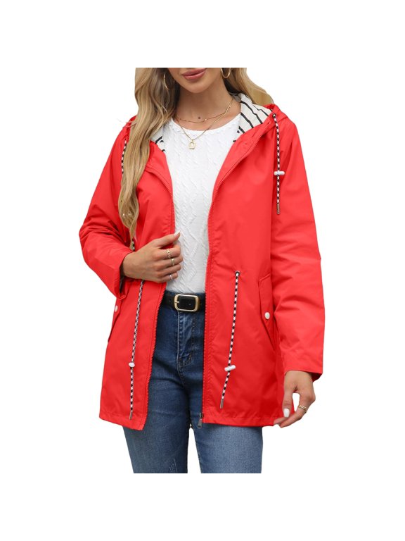 Raincoat Women with Hoodie Waterproof Lightweight Jacket 2026 Fashion Lightweight Rain Jacket Outdoor Ventures Jacket Red M