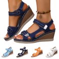 thumbnail image 1 of UDAUDU Sandals for Women Low Block Chunky Heels Open Toe Ankle Strap Heel Fashion Party Dress Pump Shoes Slip On Strappy Buckle Heeled Sandals Navy US 7.5, 1 of 7