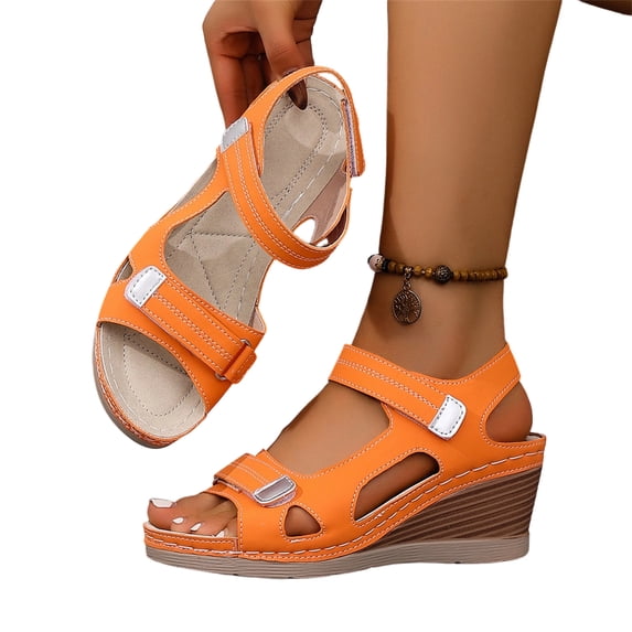 UDAUDU Sandals for Women Low Block Chunky Heels Open Toe Ankle Strap Heel Fashion Party Dress Pump Shoes Slip On Strappy Buckle Heeled Sandals Orange US 7