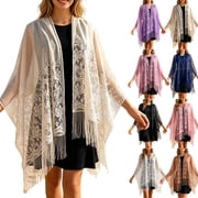 UDAUDU Shawls and Wraps for Evening Dresses Scarfs for Women Wedding Formal Shawl Lace Cardigan Summer Floral Print Shawls Beige
