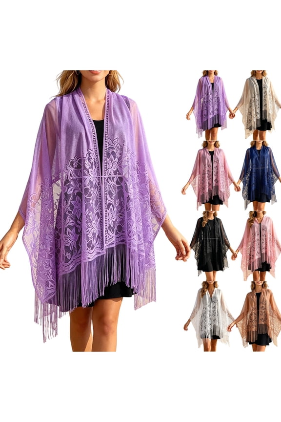 Shawls and Wraps for Evening Dresses Scarfs for Women Wedding Formal Shawl Lace Cardigan Summer Floral Print Shawls Purple