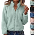 thumbnail image 1 of UDAUDU Sherpa Jacket Women Fuzzy Fleece Zip Up High Neck Long Sleeve Warm Teddy Jackets Cozy Fluffy Sweater Coats Fall Winter Outerwear 5XL, 1 of 6