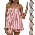 thumbnail image 1 of UDAUDU Striped Matching Set for Women 2 Piece Outfit Sets Cute Tube Top Shorts Sets Summer Vacation Outfits Y2K Going Out Top Red XL, 1 of 4