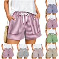 thumbnail image 1 of UDAUDU Striped Shorts Women Loose Drawstring Beach Soft Shorts High Rise Wide Leg Casual Striped Summer Pants Short with Expanding Pockets Purple S, 1 of 6