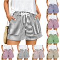 thumbnail image 1 of UDAUDU Striped Shorts for Women with Expanding Pockets Loose Drawstring Beach Soft Shorts High Rise Wide Leg Striped Summer Pants Short Black L, 1 of 6