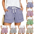 thumbnail image 1 of UDAUDU Striped Shorts for Women with Expanding Pockets Loose Drawstring Beach Soft Shorts High Rise Wide Leg Striped Summer Pants Short Blue L, 1 of 6