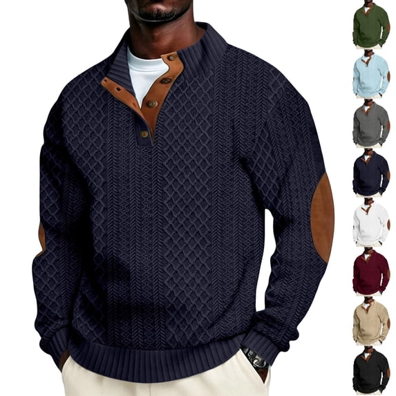 UDAUDU Sweater for Men Long Sleeve Stand Collar Trendy Sweatshirt Casual Quater Button Pullover Fashion Print Sweatshirts S