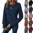 thumbnail image 1 of UDAUDU Sweaters for Women Casual Long Sleeve Crewneck Crochet Knit Pullover Sweater Tops 2026 Fall Fashion Trendy Outfits Navy 2XL, 1 of 8