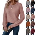 thumbnail image 1 of UDAUDU Sweaters for Women Casual Long Sleeve Crewneck Crochet Knit Pullover Sweater Tops Fall Fashion Trendy Outfits Pink XL, 1 of 3