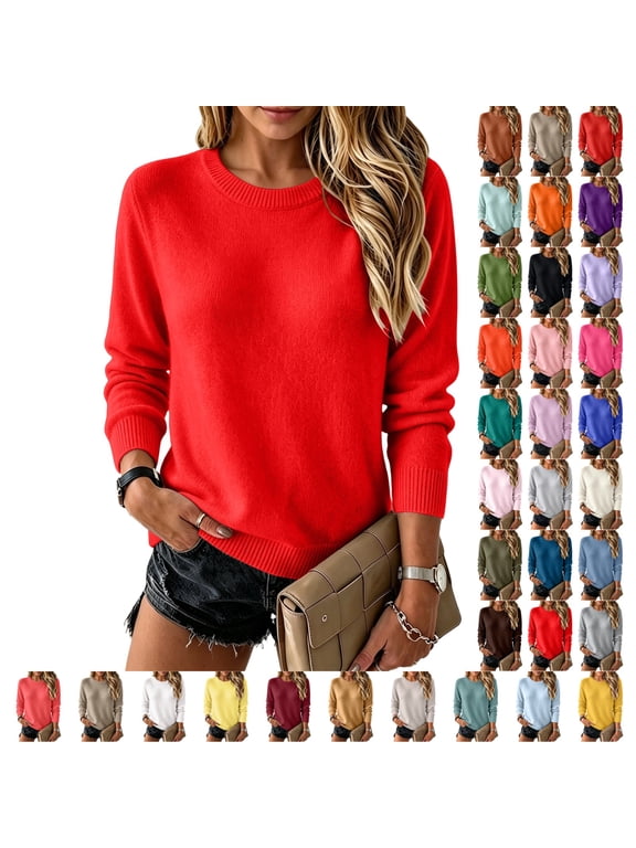 Sweaters for Women Long Sleeve Lightweight Crew Neck Soft Knit Wool Blend 2026 Fall Winer Business Tops 2XL