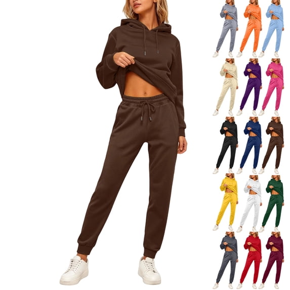 UDAUDU Sweatsets Women 2 Piece Outfit Sweatsuits Oversized Hoodies Wide Leg Sweatpants Tracksuits Lounge Matching Sets Brown 2XL