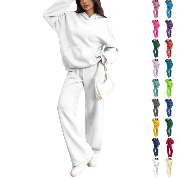 UDAUDU Sweatsuits Women 2 Piece Outfit Fleece Cute Oversized Hoodies Y2k High Waisted Baggy Wide Leg Sweatpants with Pockets L