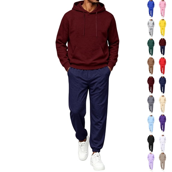 UDAUDU Sweatsuits for Men 2 Piece Set Pullover And Joggers Pant Sweat Suits Gym Athletic Casual 2 Piece Outfits Tracksuits Wine S