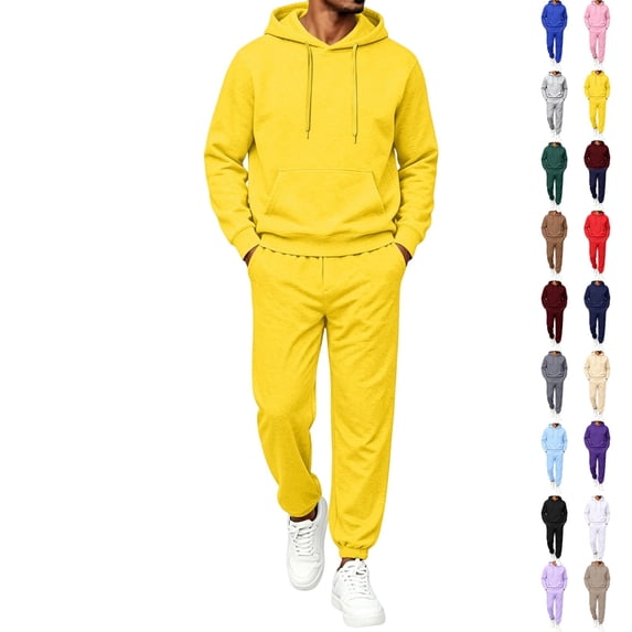 UDAUDU Sweatsuits for Men 2 Piece Set Pullover And Joggers Pant Sweat Suits Gym Athletic Casual 2 Piece Outfits Tracksuits Yellow L