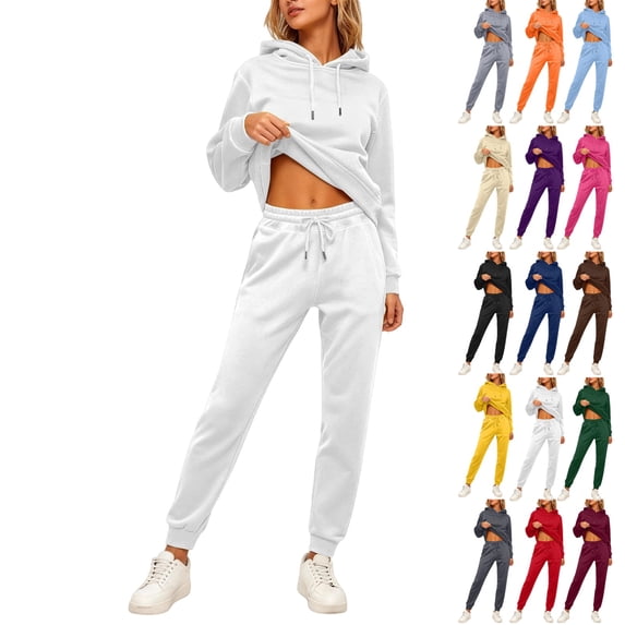 UDAUDU Sweatsuits for Women 2 Piece Outfit Comfort Fall Winter Jogger Set Hoodie and Sweatpants Set Lounge Matching Sweat Sets Fall Sweatset White XL