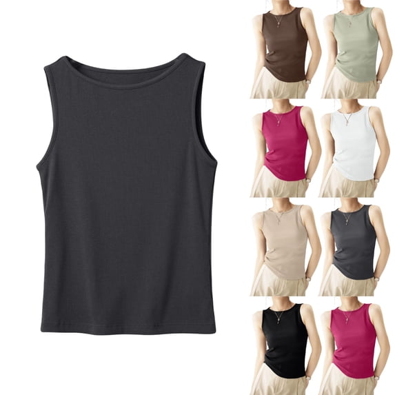 UDAUDU Tank Top for Women Sleeveless Ribbed Knit Summer Basic Tops Going Out Casual Tank Tops Undershirts Dark Gray XL