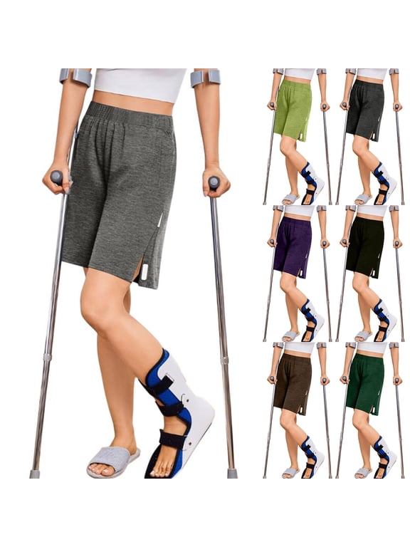 Tear Away Shorts for Women Men Easy Access Adaptive Pants Post Surgery Adaptive Lounge Short Loose Fit Casual Hip Knee Ankle Replacement Magic Tape Shorts with Pockets Light Gray