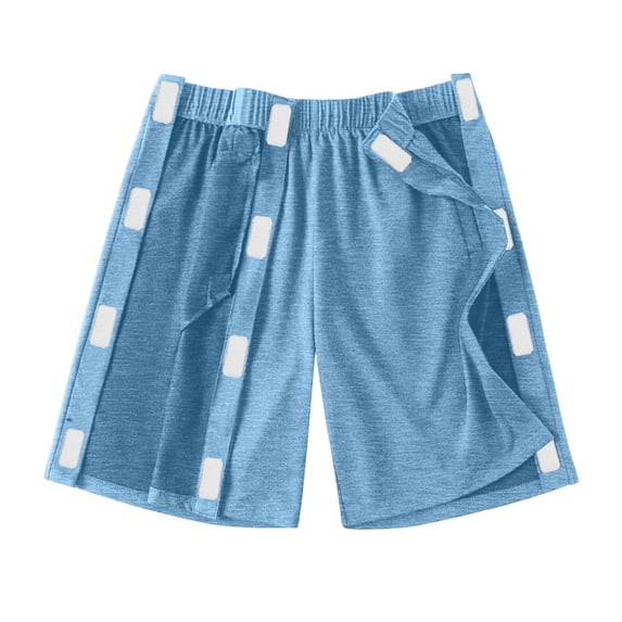 UDAUDU Tear Away Shorts for Women Men Easy Access Adaptive Pants Post Surgery Breakaway Lounge Short Casual Loose Fit Recovery Hip Knee Ankle Magic Tape Athletic Shorts with Pockets Sky Blue