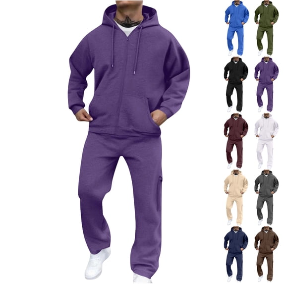 UDAUDU Track Suits 2 Pieces Set for Mens Cargo Sweatpants Matching Athletic Zip Up Casual Tracksuit & Joggers Fall Fashion Winter Tracksuits Joggers Suit with Pocket Purple M