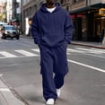 thumbnail image 1 of UDAUDU Track Suits Mens 2 Pieces Set Fleece Cargo Sweatpants Matching Athletic Casual Pullover Hooded Sweatshirts Fall Fashion Winter Sweatsuit Set with Pockets Navy L, 1 of 6