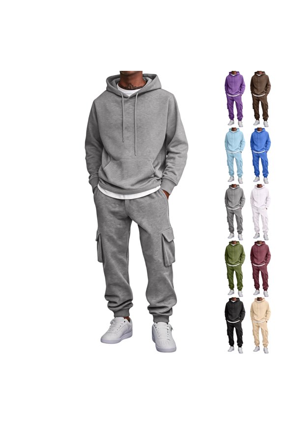 Track Suits Mens 2 Pieces Set Fleece Hoodies Sweatpants Workout Casual Pullover Hooded Sweatshirts Fall Winter Sweatsuit Set with Pockets Gray 3XL