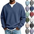 thumbnail image 1 of UDAUDU Waffle Sweatshirt for Men Casual Lightweight Long Sleeve Polo Shirts Loose Fit Pullover Tops Sweaters Fashion Fall Clothes Navy L, 1 of 9