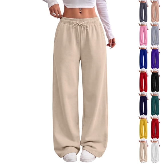 UDAUDU Wide Leg Sweatpants Women Low Rise Baggy Sweatpants Y2K Drawstring Cotton Lounge Pants Womens 2026 Fall Fashion Pants Beige 3XL