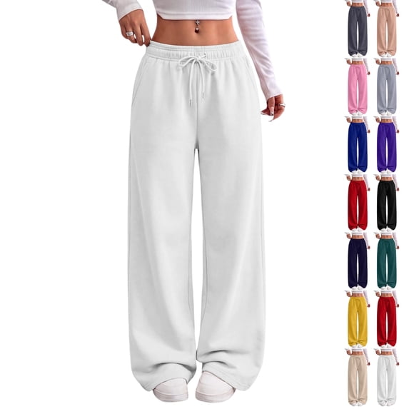 UDAUDU Wide Leg Sweatpants Women Low Rise Baggy Sweatpants Y2K Drawstring Cotton Lounge Pants Womens 2026 Fall Fashion Pants White XL