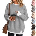 thumbnail image 1 of UDAUDU Women Crewneck Sweatshirts Long Sleeve Teacher Outfits Loose Fit Fall Pullover Tops Side Slits Faux Layered Drop Shoulder Cowboy Chic Clothes Warm Soft Cozy Tunic Shirts M, 1 of 5