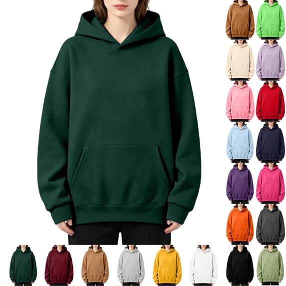 UDAUDU Women Oversized Hoodie Long Sleeve Fleece Y2K Hoodie with Kangaroo Pockets Casual Fall Trendy Sweatshirts Preppy Sweatshirt Dark Green XL