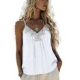 thumbnail image 1 of UDAUDU Women Tank Tops Sleeveless Lace Trim Linen Spaghetti Strap Cami Shirts V Neck Casual Summer Smocked Tops White M, 1 of 6