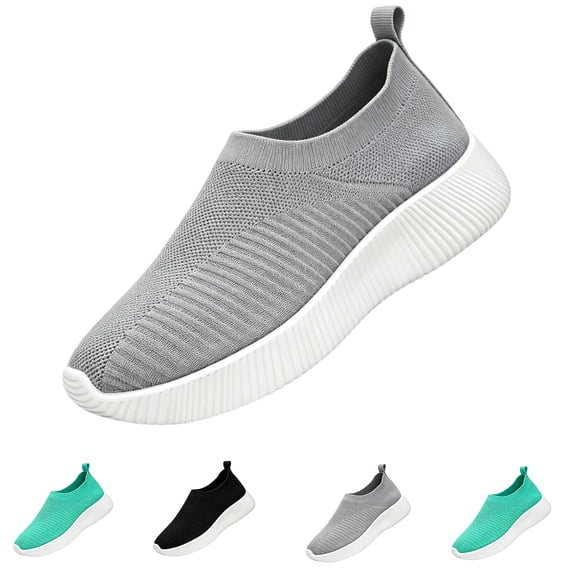 UDAUDU Women Walking Shoes Mesh Comfortable Slip On Tennis Sneakers Non Slip Gym Workout Casual Sock Trainers Breathable Lightweight Arch Support Shoes Gray