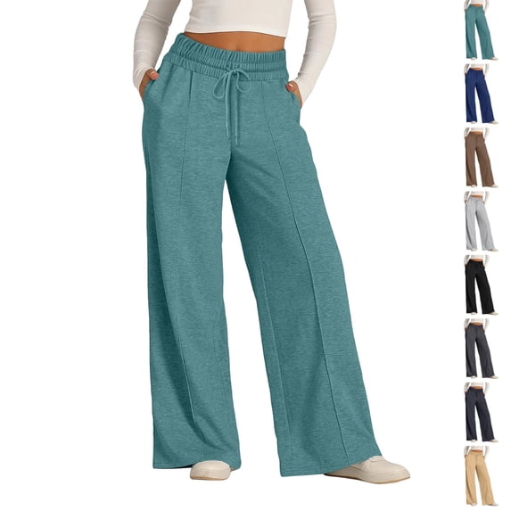 UDAUDU Women Wide Leg Sweatpants Fall Winter Baggy Sweat Pants Fashion High Waisted Drawstring Athletic Pants with Pockets M