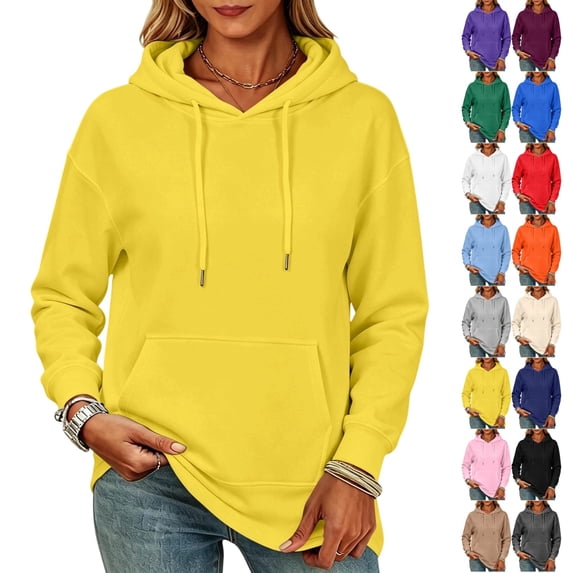 UDAUDU Women Y2K Hoodie Casual Fleece Oversized Sweatshirts with Pockets Trendy Pullover Sweaters Fall Cute Hoodies Yellow XL