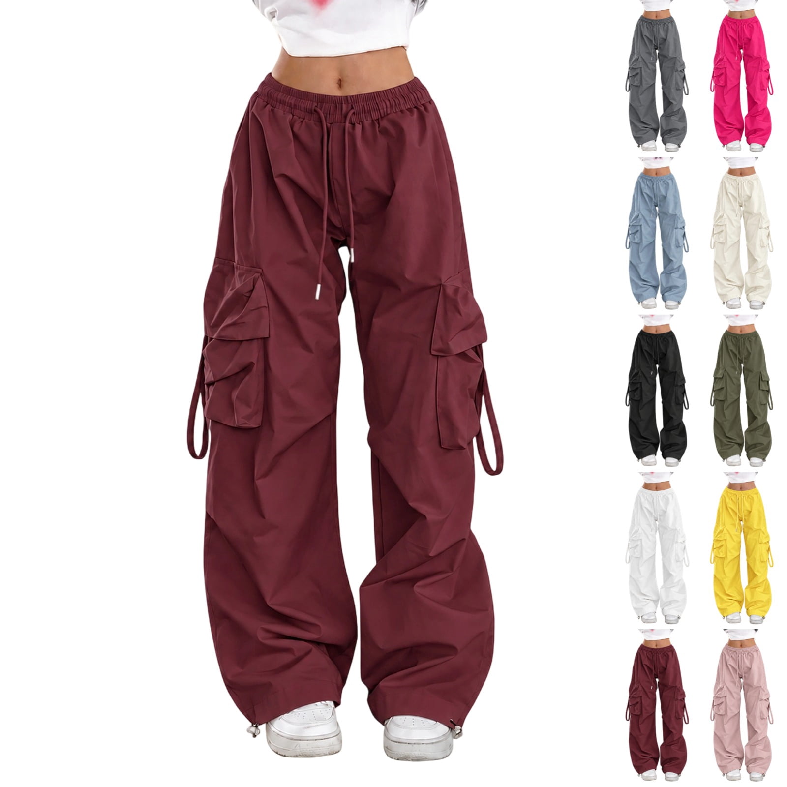 Outside Track Cd UDAUDU Women's Baggy Cargo Pants Parachute Hiking Wide Leg Track Pants ...