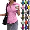 thumbnail image 1 of UDAUDU Women's Basic Button Down Shirt Short Sleeve Stretchy Business Collared Shirts Waitress Work Shirt Pink 2XL, 1 of 7