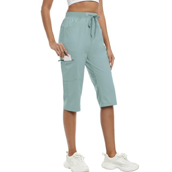UDAUDU Women's Capri Pants 2026 Lightweight Quick Dry Ice Cool Capris Casual Summer Trip Loose Fit Shorts with Pockets Blue L