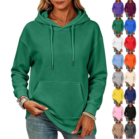 UDAUDU Women's Casual Hoodies Long Sleeve Lightweight Pullover Tops Loose Fit 2026 Fall Winter Sweatshirt with Pocket Dark Green S