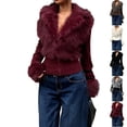 thumbnail image 1 of UDAUDU Women's Faux Fur Jacket Collared Zip Up Jacket 2026 Fall Fashion Clothes Long Sleeve Slim Fit Winter Going Out Coats L, 1 of 6