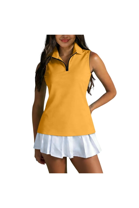 Women's Golf Shirt Sleeveless 1/4 Zip Polo Shirts Collared Tennis Tank Tops Lightweight Athletic T Clothes Orange S