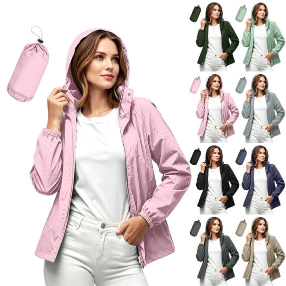 UDAUDU Women's Lightweight Waterproof Rain Jacket Hooded Packable Windbreaker for Hiking Travel Fishing Pink S