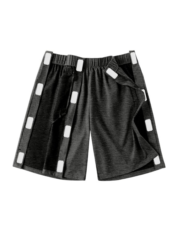 Women's Men's Tear Away Shorts Side Split Easy Full Open Post Surgery Adaptive Lounge Short Loose Fit Casual Recovery Hip Knee Ankle Magic Tape Athletic Shorts with Pockets Dark Gray