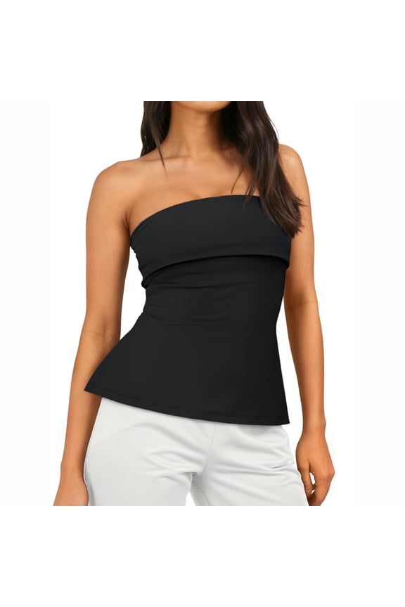 Women's Off Shoulder Tube Top Strapless Bandeau Top 2026 Summer Going Out Backless Shirt Black XS
