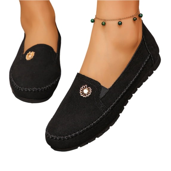 UDAUDU Women's Orthopedic Leather Loafers Slip On Flats 2026 Casual Comfortable Walking Shoes with Barefoot Feel Anti-Slip Rubber Sole, PU Upper Black 8 Wide