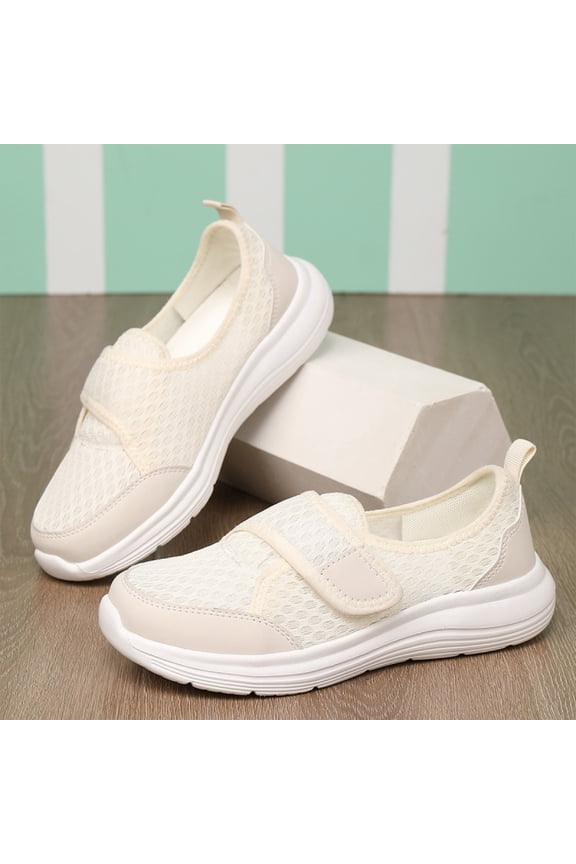 Women's Orthopedic Shoes Wide Width Slip On Shoes Arch Support Comfortable Breathable Memory Foam Lightweight Walking Sneakers Beige Size 8.5
