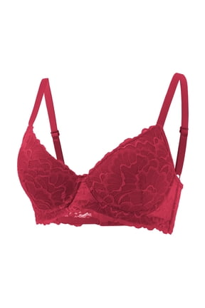 Women's Push Up Bra Floral Lace Comfort Underwire Support Lightweight Lined Everyday Bralette Red 34B