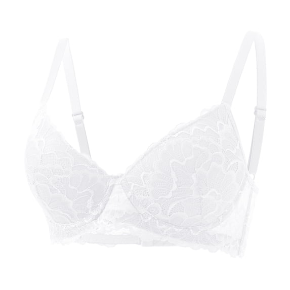 UDAUDU Women's Push Up Bra Floral Lace Comfort Underwire Support Lightweight Lined Everyday Bralette White 40C