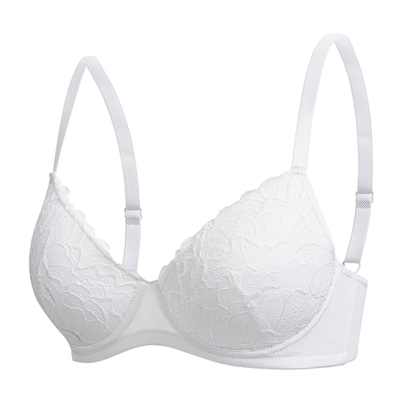 UDAUDU Women's Push Up Lace Bra Underwire Plunge Full Coverage Bras Comfortable Support Every Bra White 36B